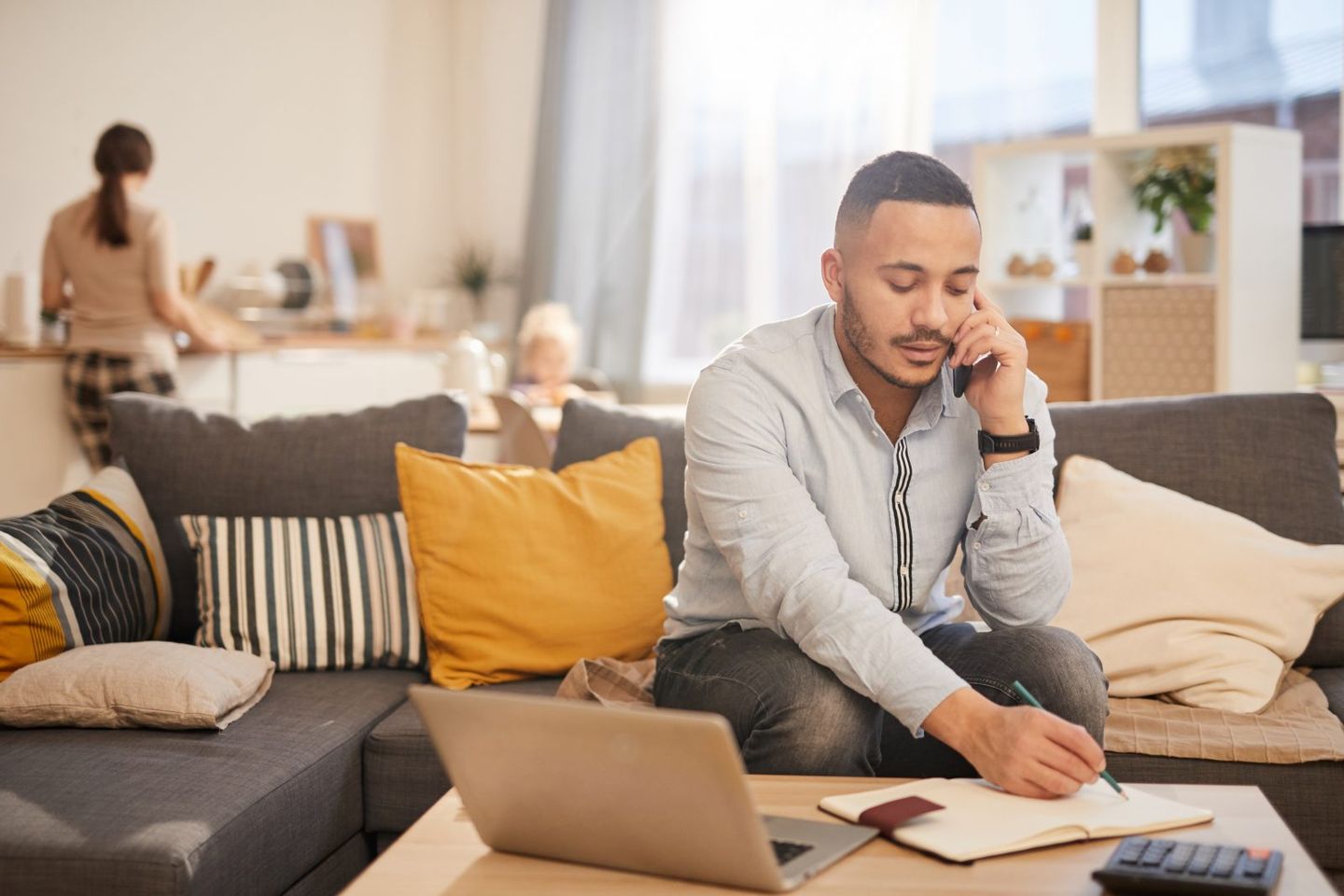 Modern father working from home