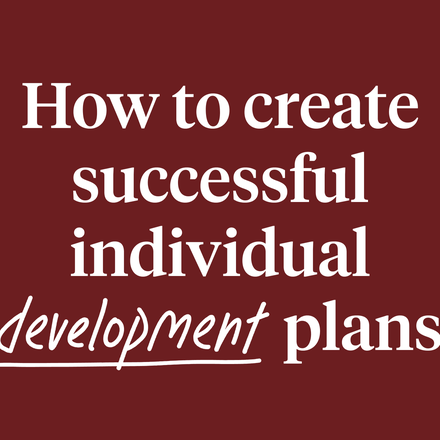 White text reading "How to create successful individual development plans" over a maroon background