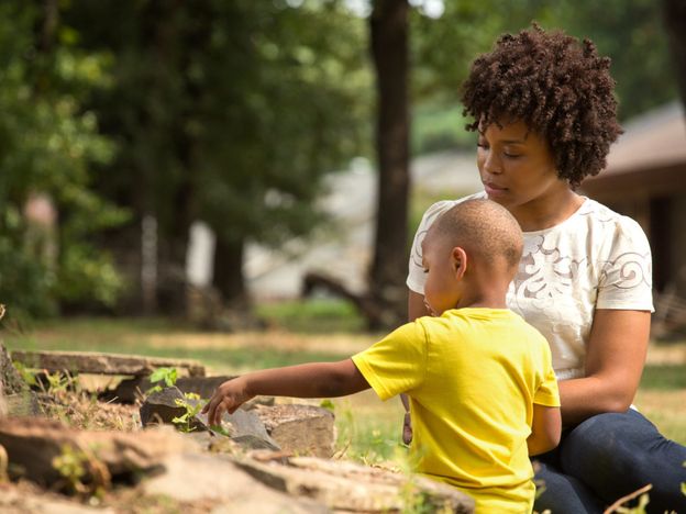 African american mom and her son