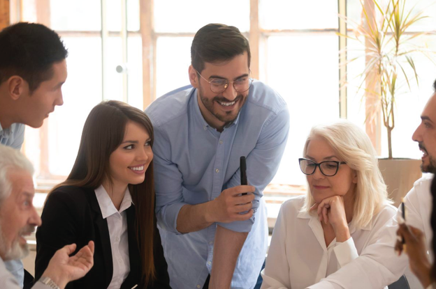Multigenerational team working together