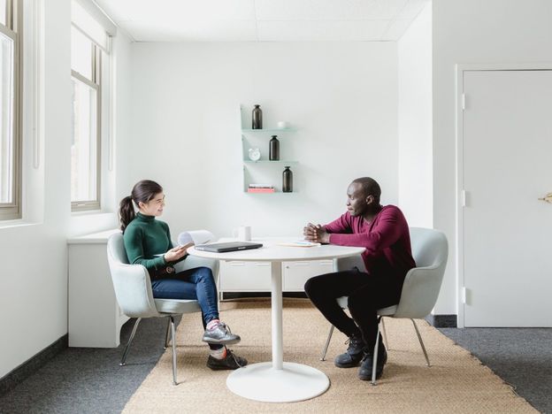 Man and woman work meet
