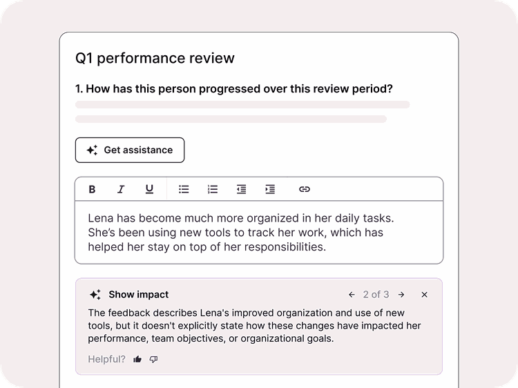 Screenshot of product performance review