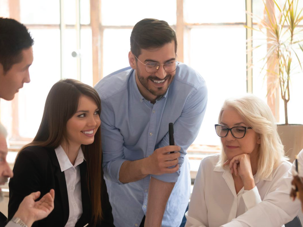 Multigenerational team working together