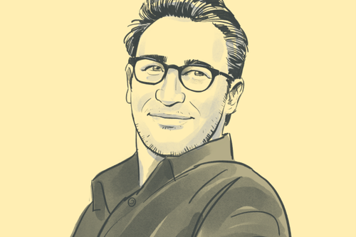 Sketch of Simon Sinek headshot on yellow background