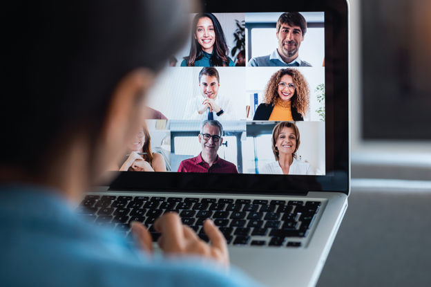 Person on a video call with team members