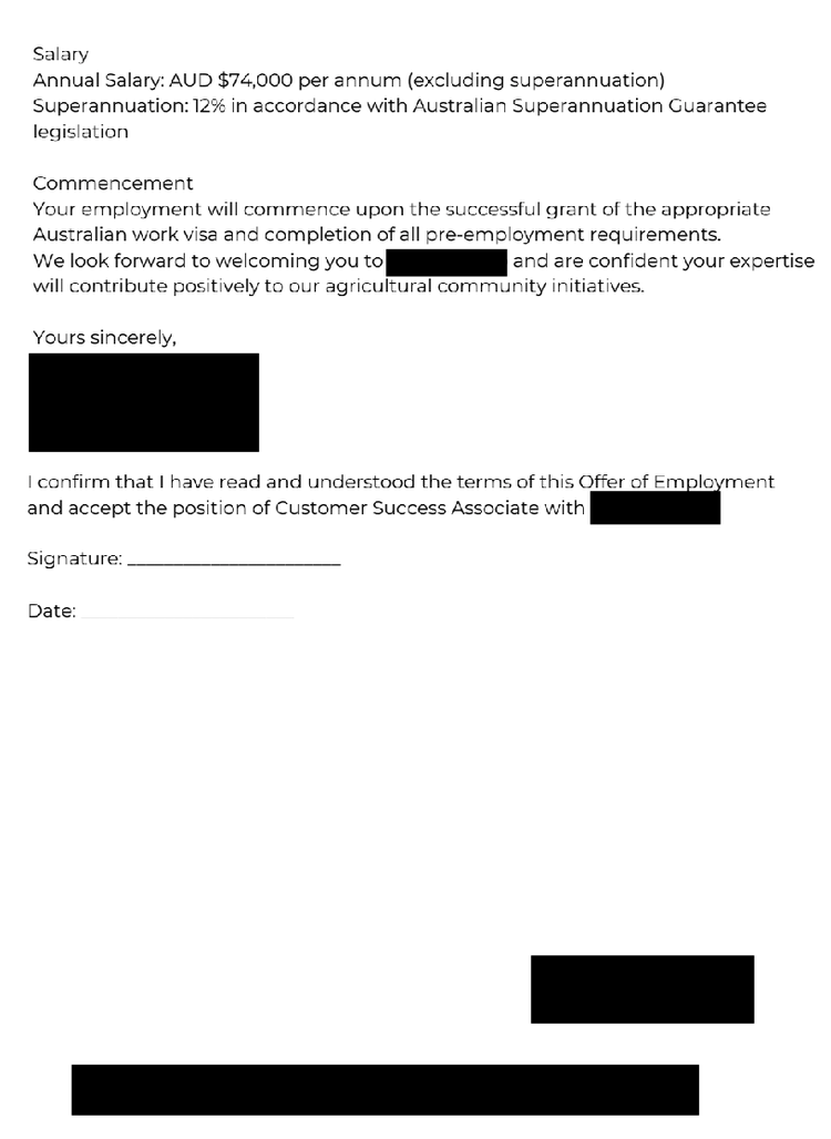example of fake offer of employment