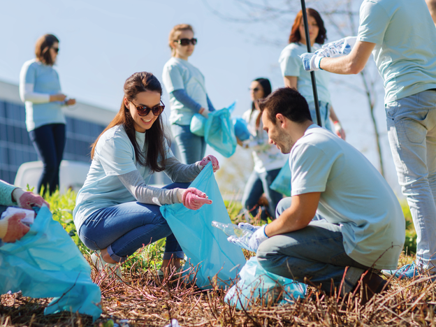 Group of volunteers participating in a corporate social responsibility program