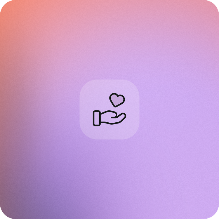 gradient purple to orange image with hand and heart icon, representing Culture Amp's customer perspective company value