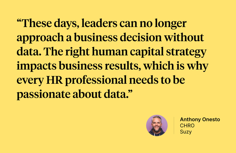 A quote by Anthony Onestro: "These days leaders can no longer approach a business decision without data. The right human capital strategy impacts business results, which is why every HR professional needs to be passionate about data." 