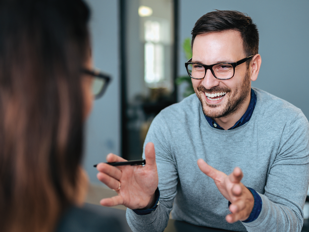 Two people talking to each other
