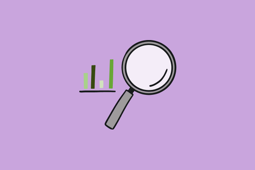 Illustration of magnifying glass next to small chart.