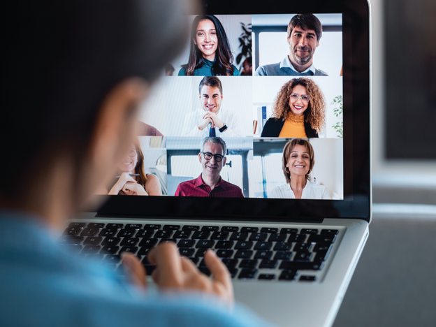 Person on a video call with team members