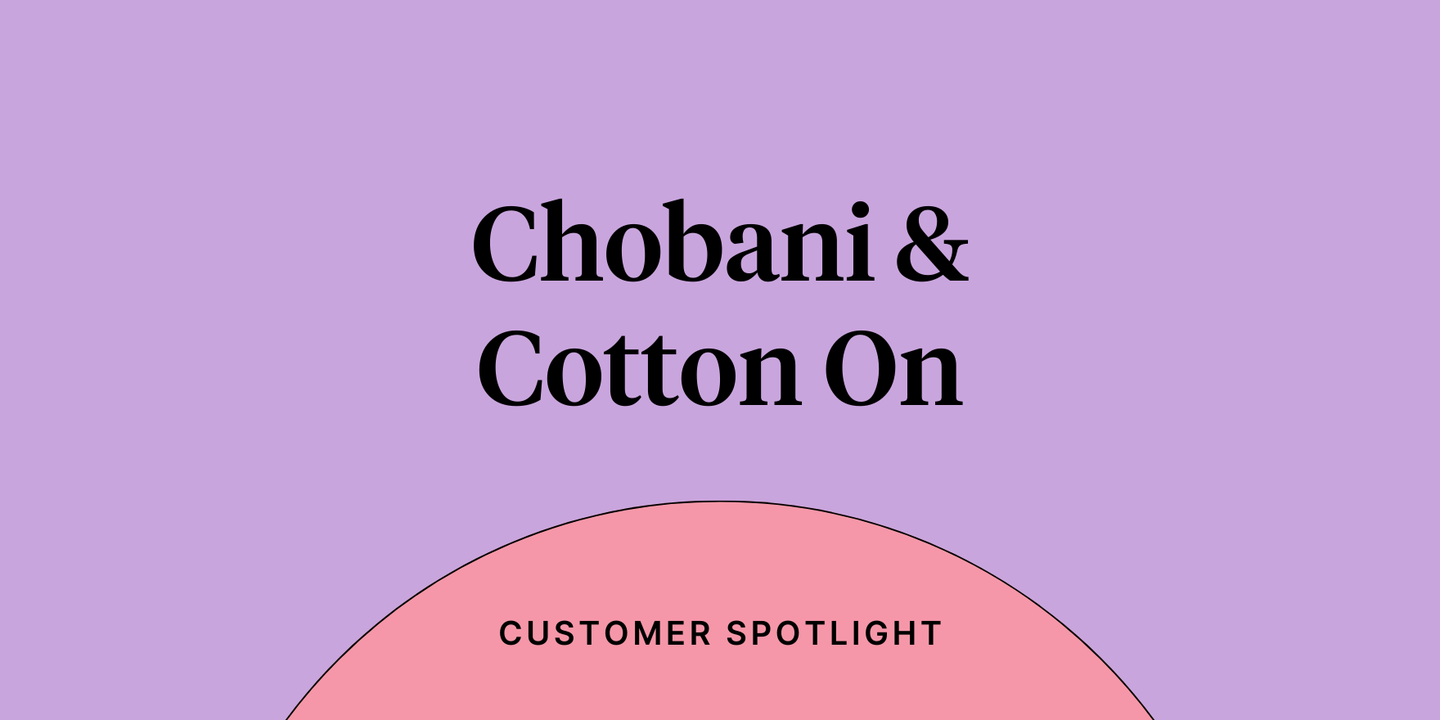 Text reading "Chobani & Cotton On" on a purple background