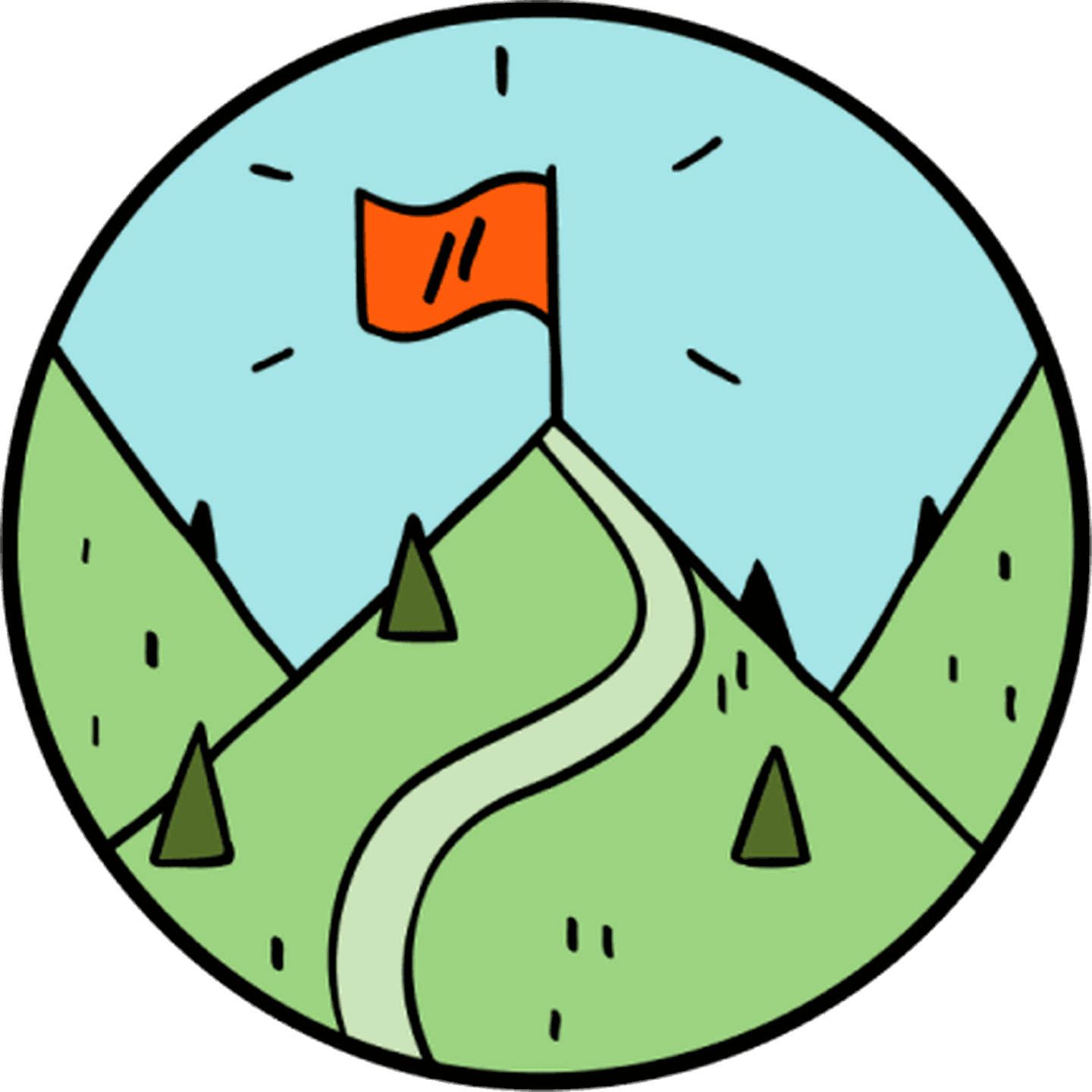 Illustration of a flag on top of a hill