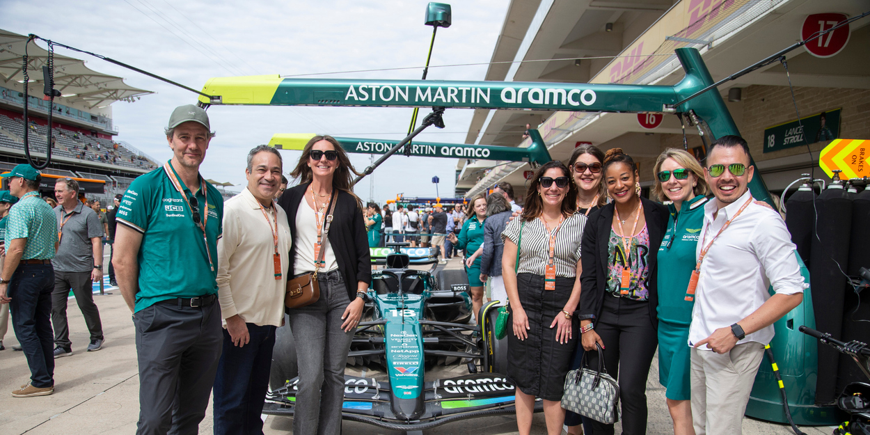 The Culture Amp team at a Formula 1 race