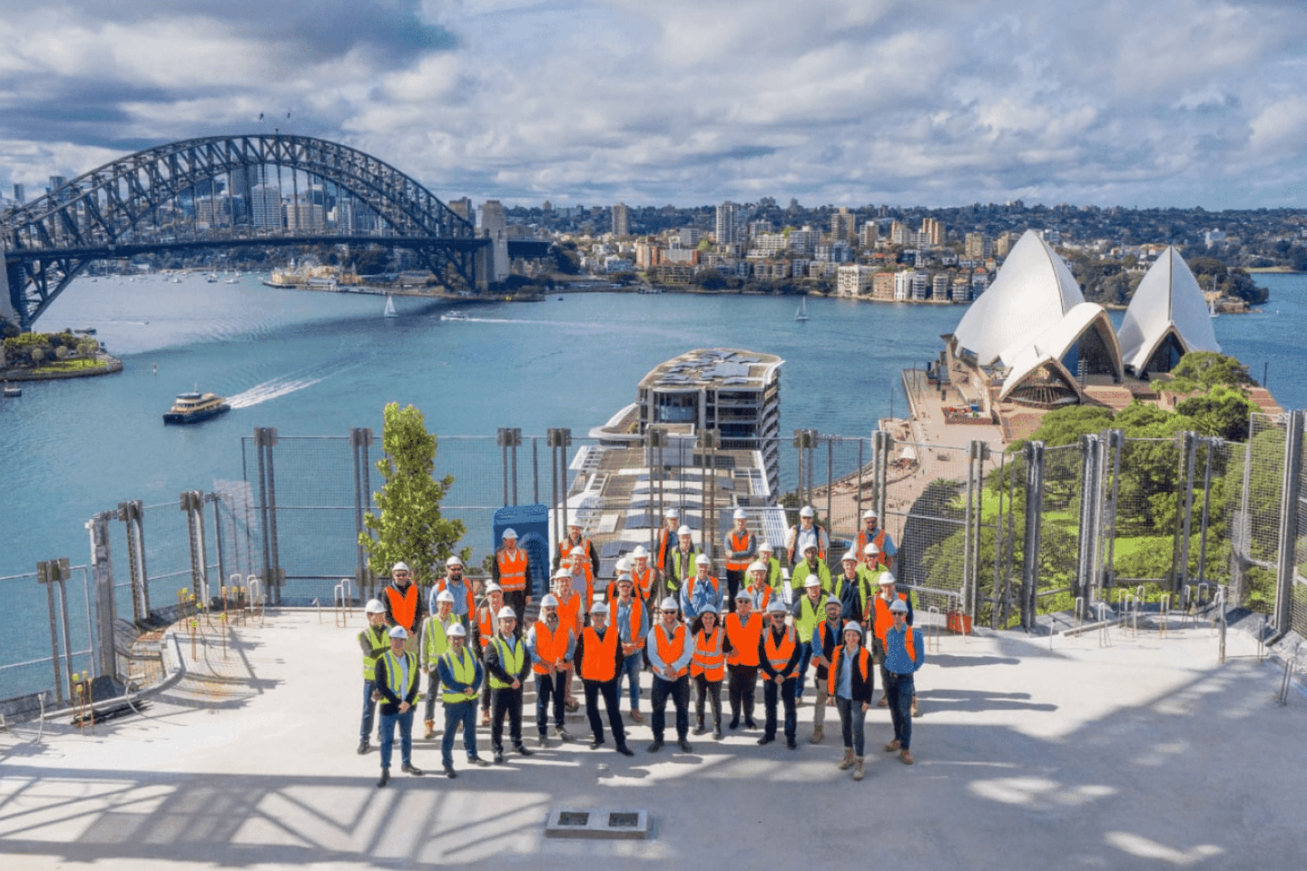 Staff members overlooking Sydney Harbour