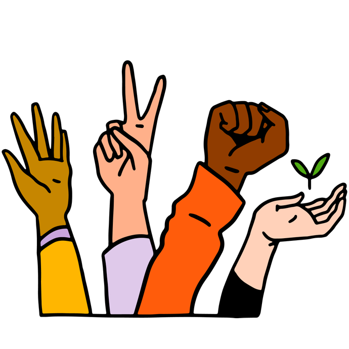 Illustration of four different hands, all making a different hand gesture.