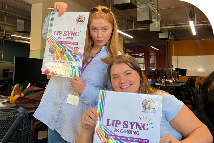 Culture Amp employees posing during a Pride ERG event