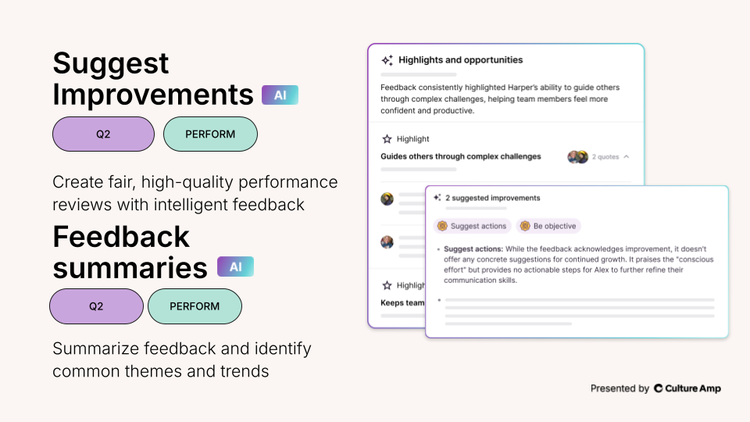Graphic showing Culture Amp's "AI Coach" tool