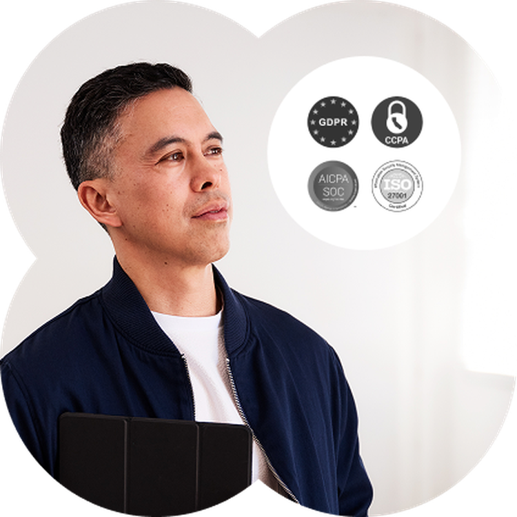 Security compliance logos with headshot