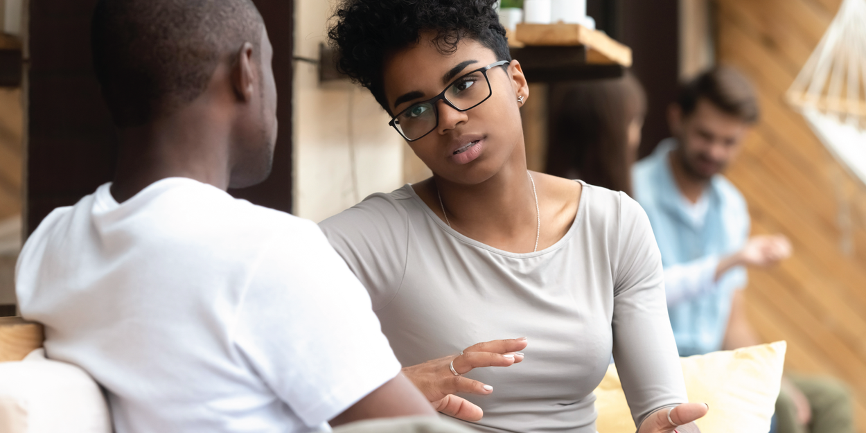 Two people having a serious conversation